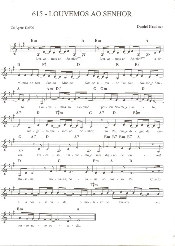 Partitura da música Louvemos ao Senhor