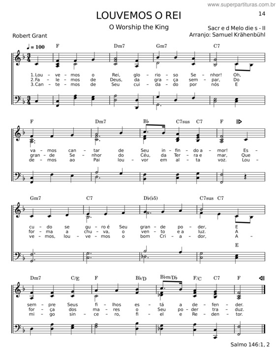 Partitura da música Louvemos O Rei – Robert Grant v.2