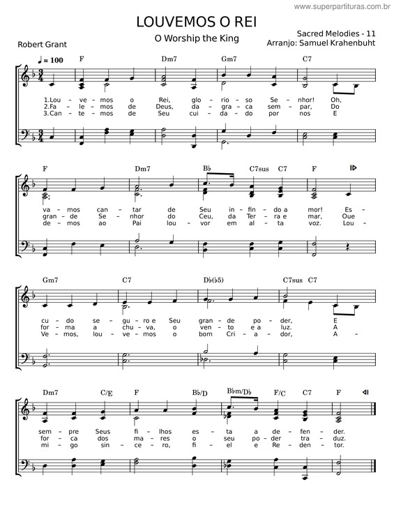Partitura da música Louvemos O Rei – Robert Grant