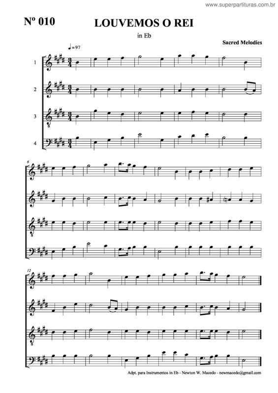 Partitura da música Louvemos O Rei v.3