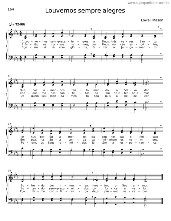 Partitura da música Louvemos Sempre Alegres – Lowell Mason