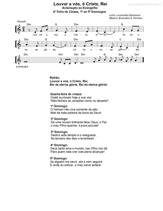 Partitura da música Louvor a Vós, ó Cristo, Rei