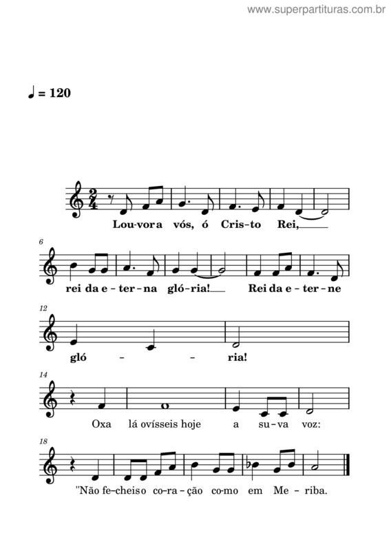 Partitura da música Louvor A Vós, Ó Cristo Rei