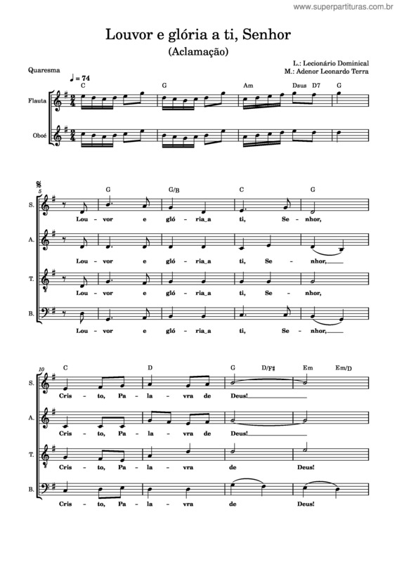 Partitura da música Louvor E Glória A Ti, Senhor