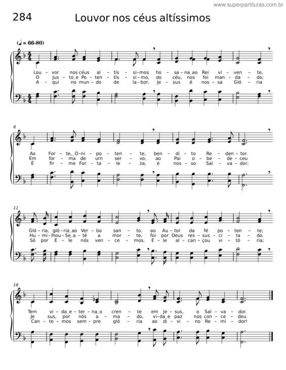 Partitura da música Louvor Nos Céus Altíssimos