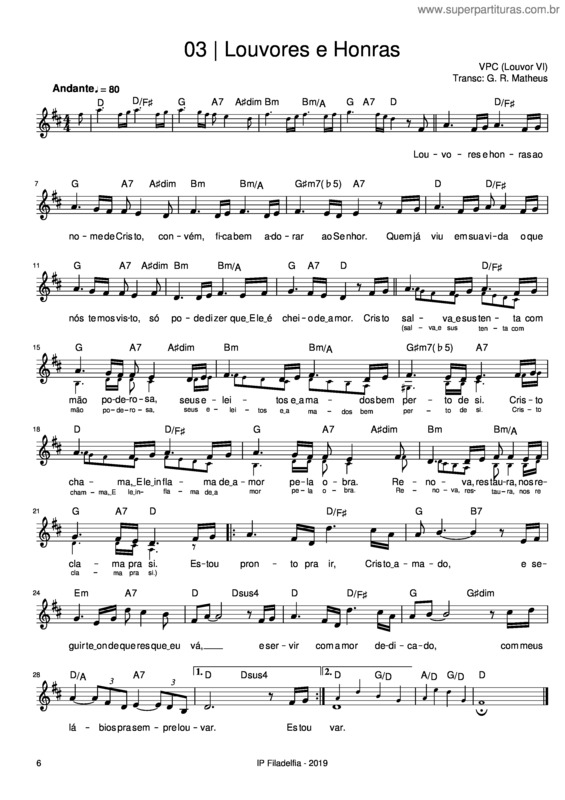 Partitura da música Louvores E Honras
