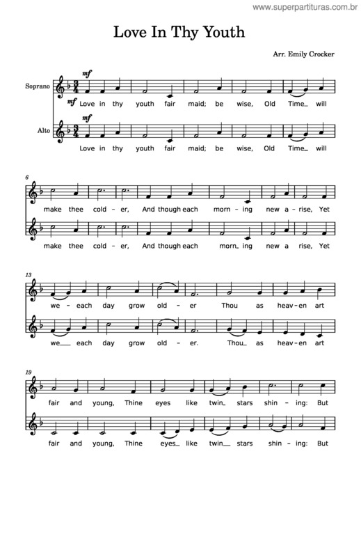 Partitura da música Love In Thy Youth Sa