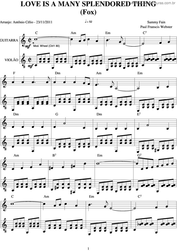 Partitura da música Love Is A Many Splendored Thing v.2