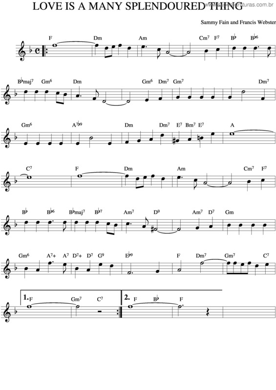 Partitura da música Love Is A Many Splendoured Thing