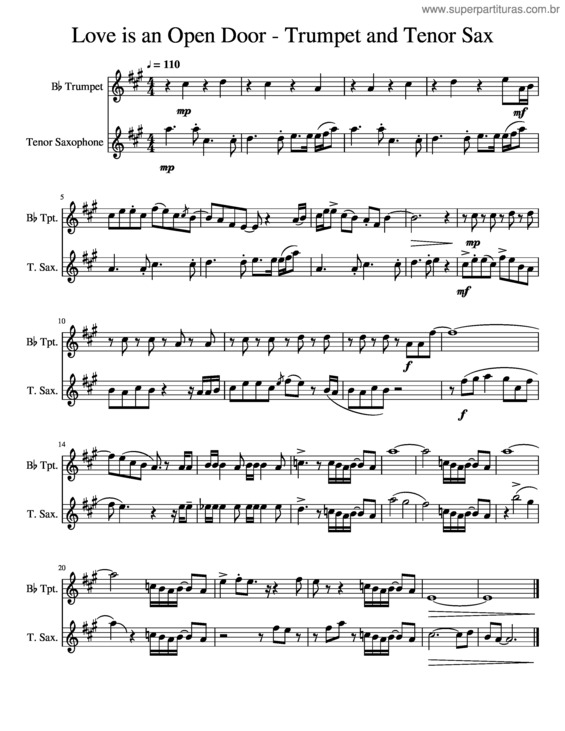 Partitura da música Love Is An Open Door – Trumpet And Tenor Sax