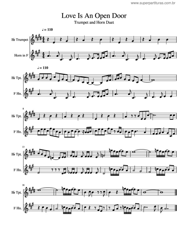 Partitura da música Love Is An Open Door Horn And Trumpet Duet