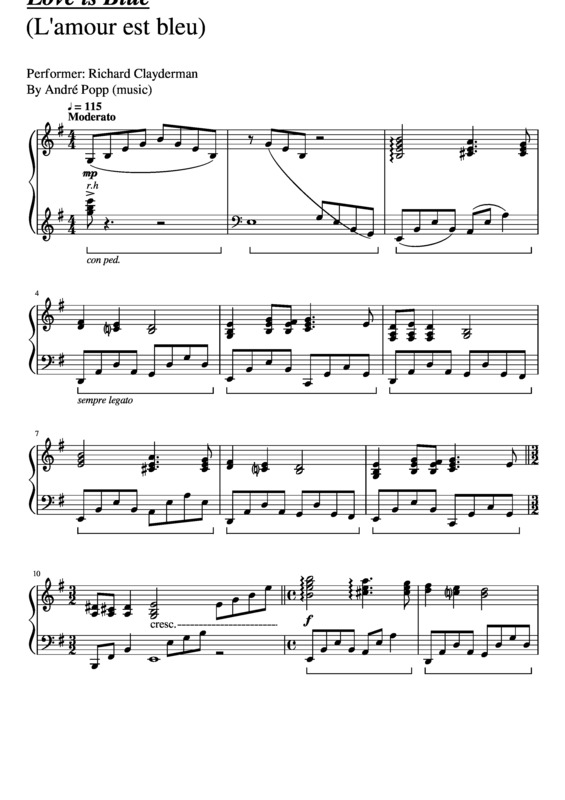 Partitura da música Love is Blue Lamour est bleu