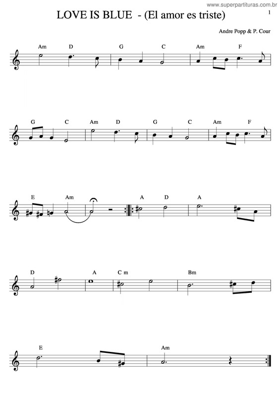 Partitura da música Love Is Blue