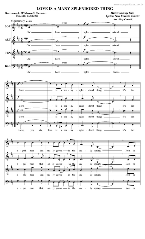 Partitura da música Love Is Many-Splendored Thing