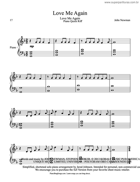Partitura da música Love Me Again v.2