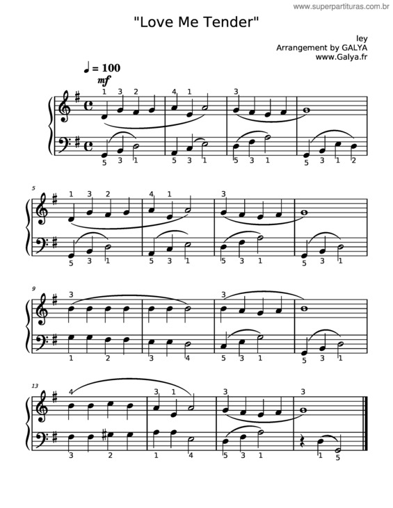 Partitura da música Love Me Tender – Elvis Presley