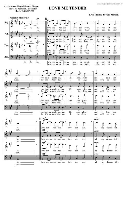 Partitura da música Love Me Tender v.3