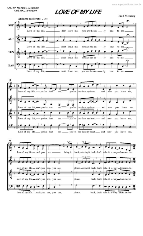 Partitura da música Love Of My Life v.5