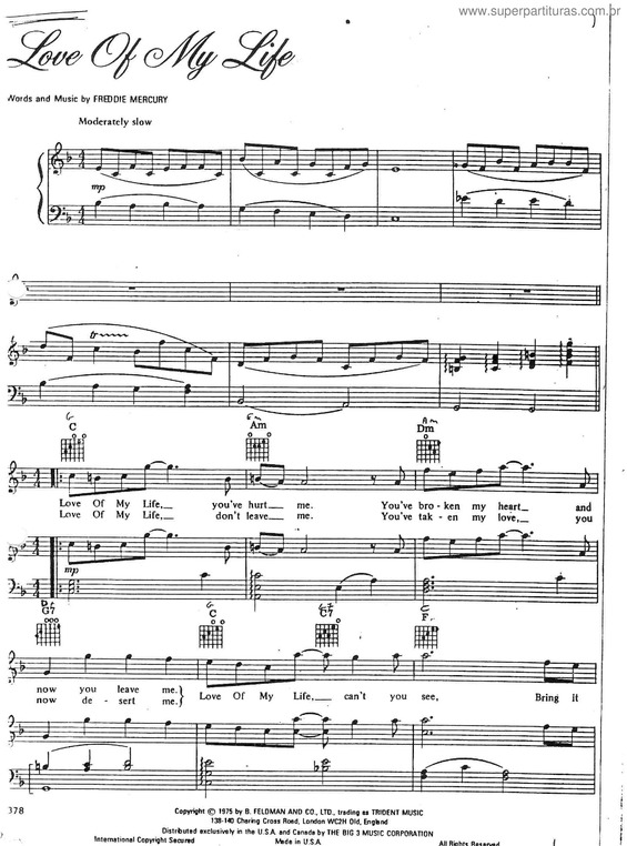 Partitura da música Love Of My Life v.6