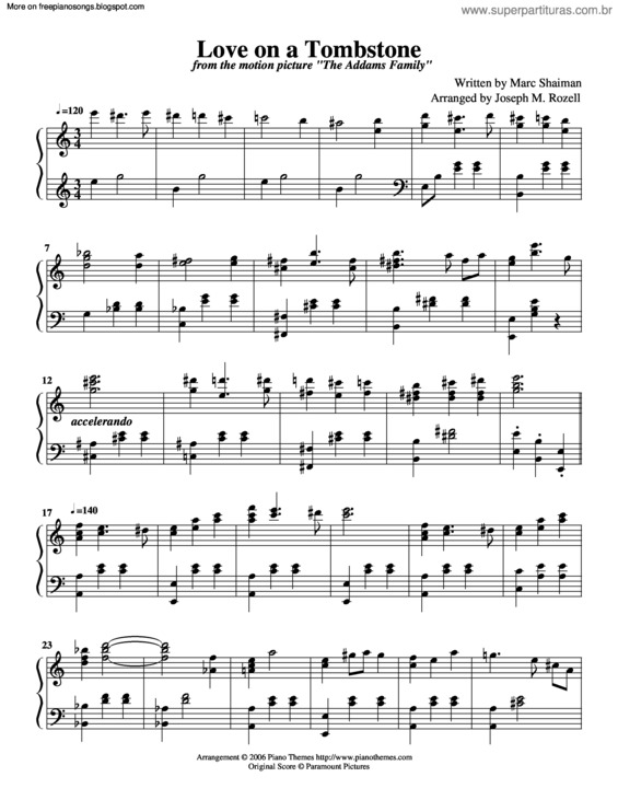 Partitura da música Love On A Tombstone (The Addams Family)