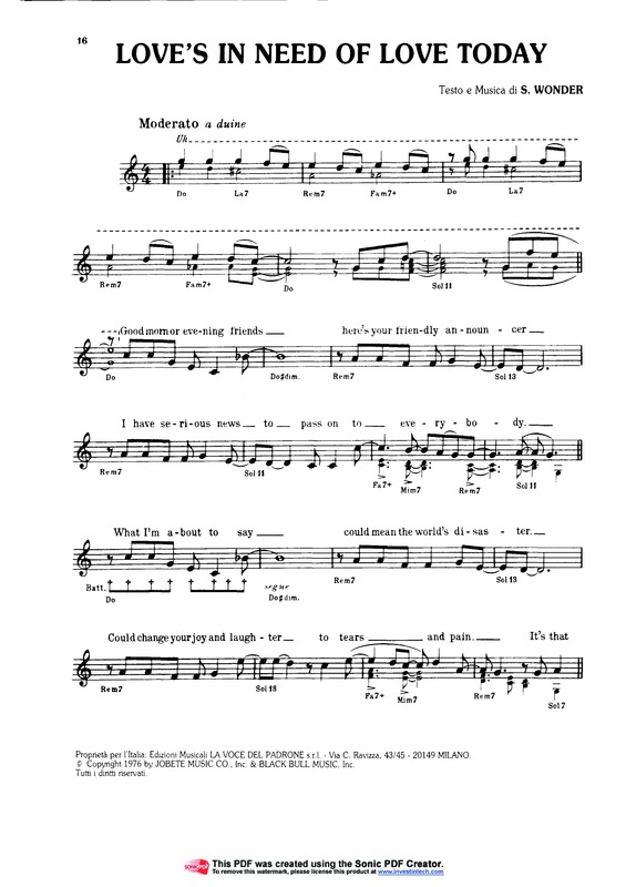 Partitura da música Love´s In Need Of Love Today