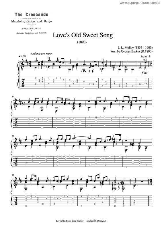Partitura da música Love`S Old Sweet Song – James L. Molloy v.2