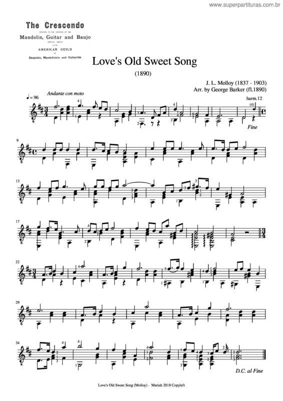 Partitura da música Love`S Old Sweet Song – James L. Molloy