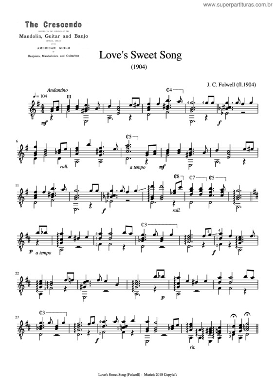 Partitura da música Love`S Sweet Song – J. C. Folwell