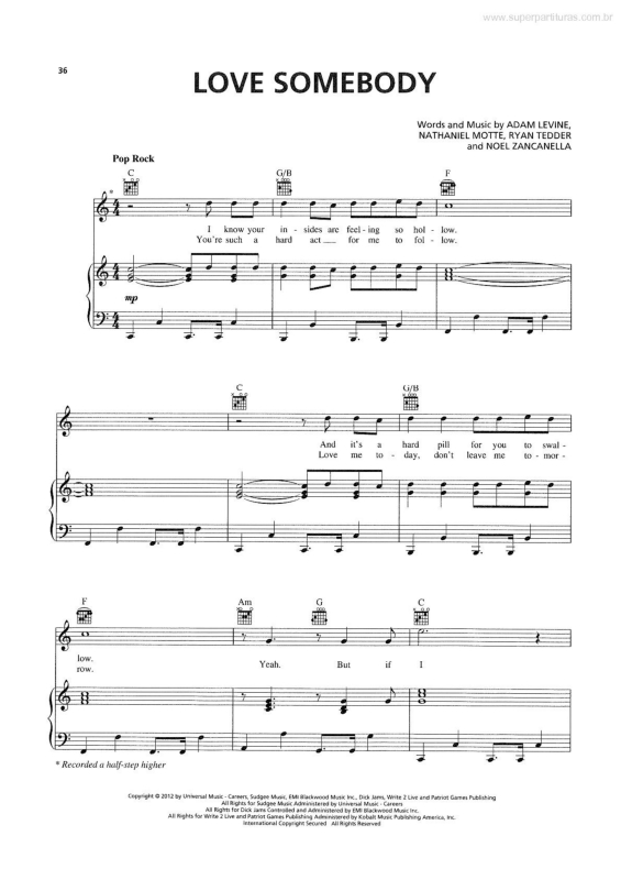 Partitura da música Love Somebody