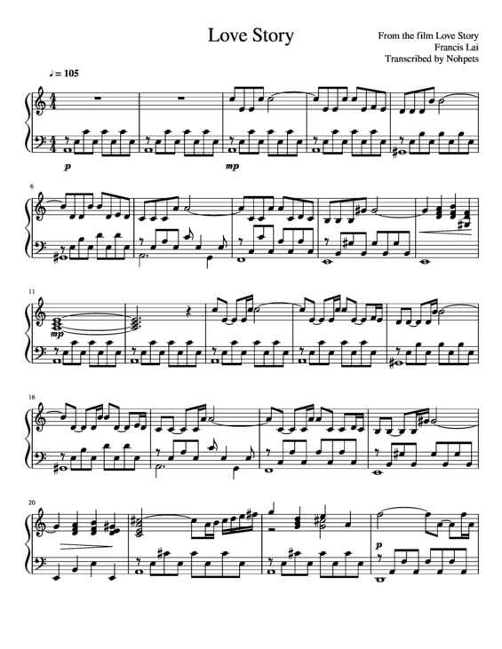 Partitura da música Love Story (Love Story)