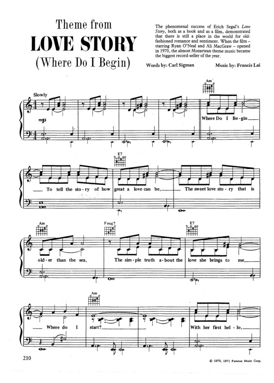 Partitura da música Love Story (Where Do I Begin)