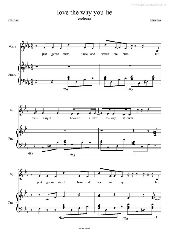 Partitura da música Love the Way You Lie v.3