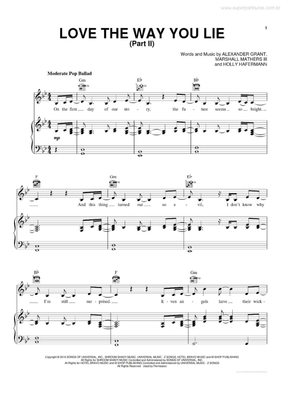 Partitura da música Love the Way You Lie v.4