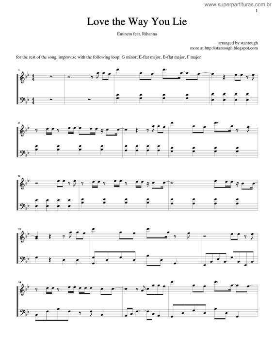 Partitura da música Love The Way You Lie v.5