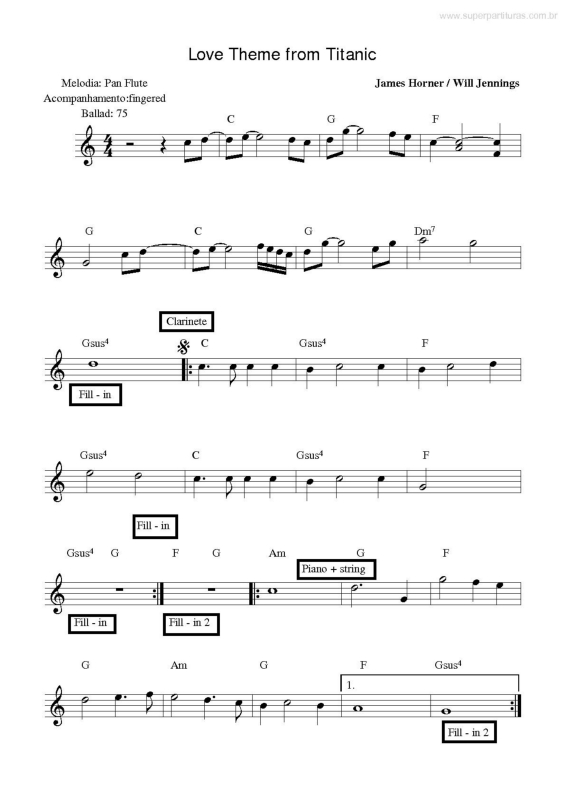 Partitura da música Love Theme (Titanic)