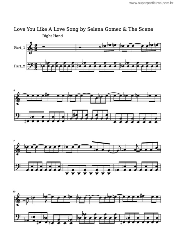 Partitura da música Love You Like A Love Song  – Selena Gomez Score