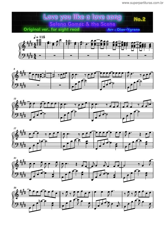 Partitura da música Love You Like A Love Song – Selena Gomez No.2