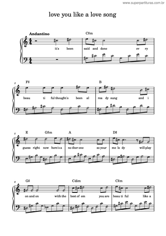 Partitura da música Love You Like A Love Song – Selena Gomez