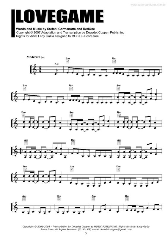 Partitura da música LoveGame