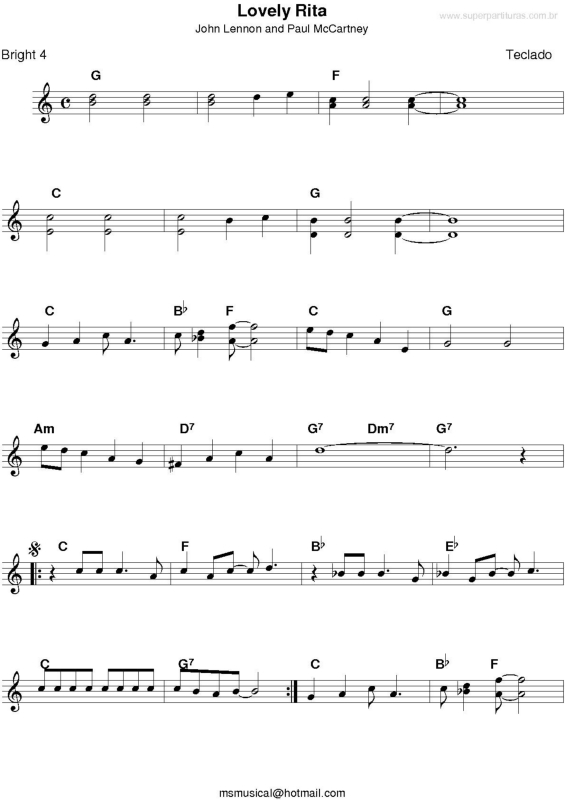 Partitura da música Lovely Rita v.2