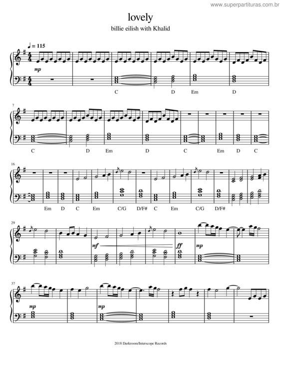 Partitura da música Lovely