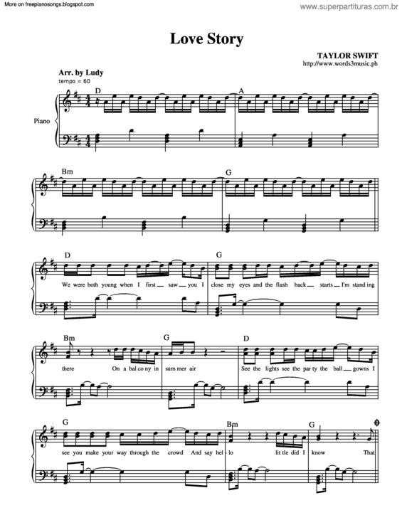 Partitura da música Lovestory