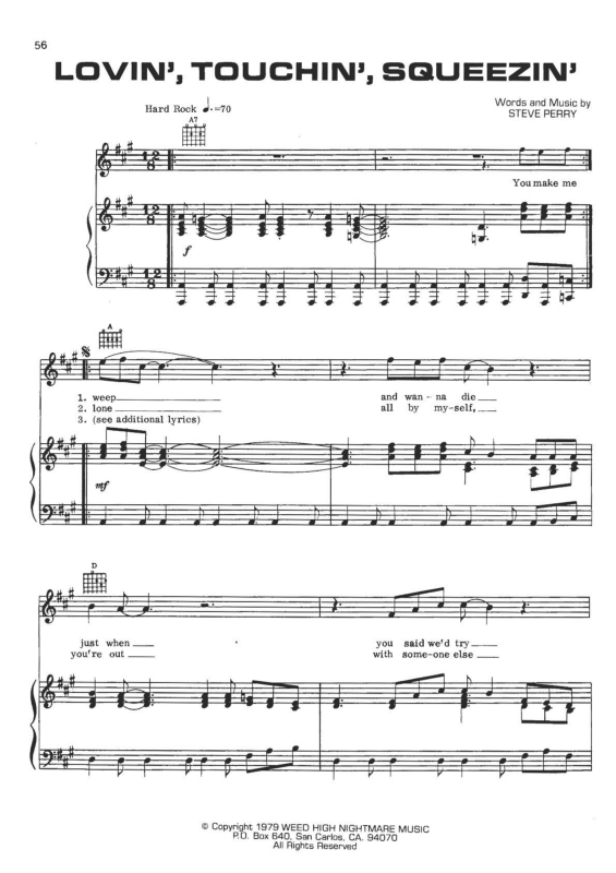 Partitura da música Lovin` Touchin` Squeezin`