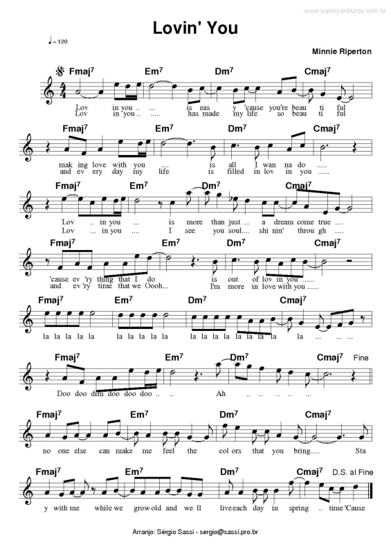 Partitura da música Lovin` you