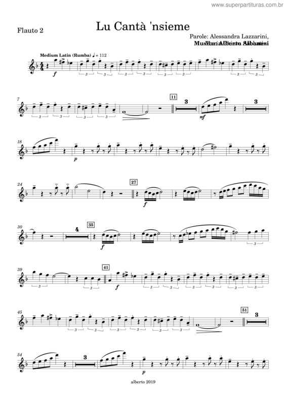 Partitura da música Lu Cantà `Nsieme 2 – Flauto