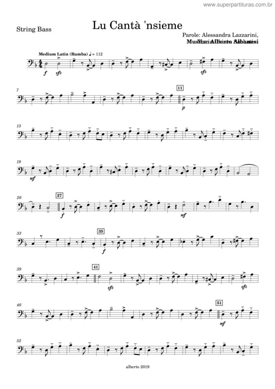 Partitura da música Lu Cantà `Nsieme 2 – String Bass