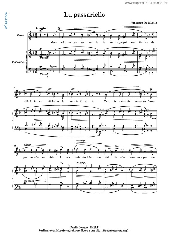 Partitura da música Lu Passariello – Vincenzo De Meglio