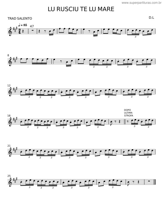 Partitura da música Lu Rusciu Te Lu Mare – D. L