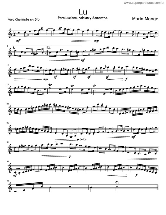 Partitura da música Lu