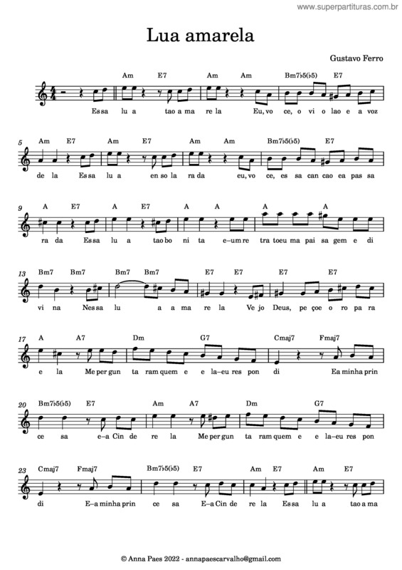 Partitura da música Lua Amarela